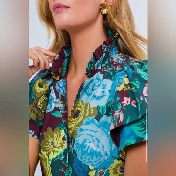 Tuckernuck Alice Verdant Floral Midi Dress NWT Small Oxblood Ruffle Sleeve - Picture 8 of 14